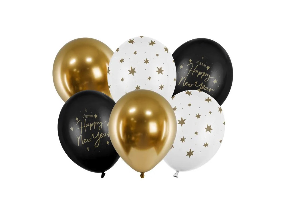 Latex balloon, Happy New Year - 30 cm, 6 pcs.