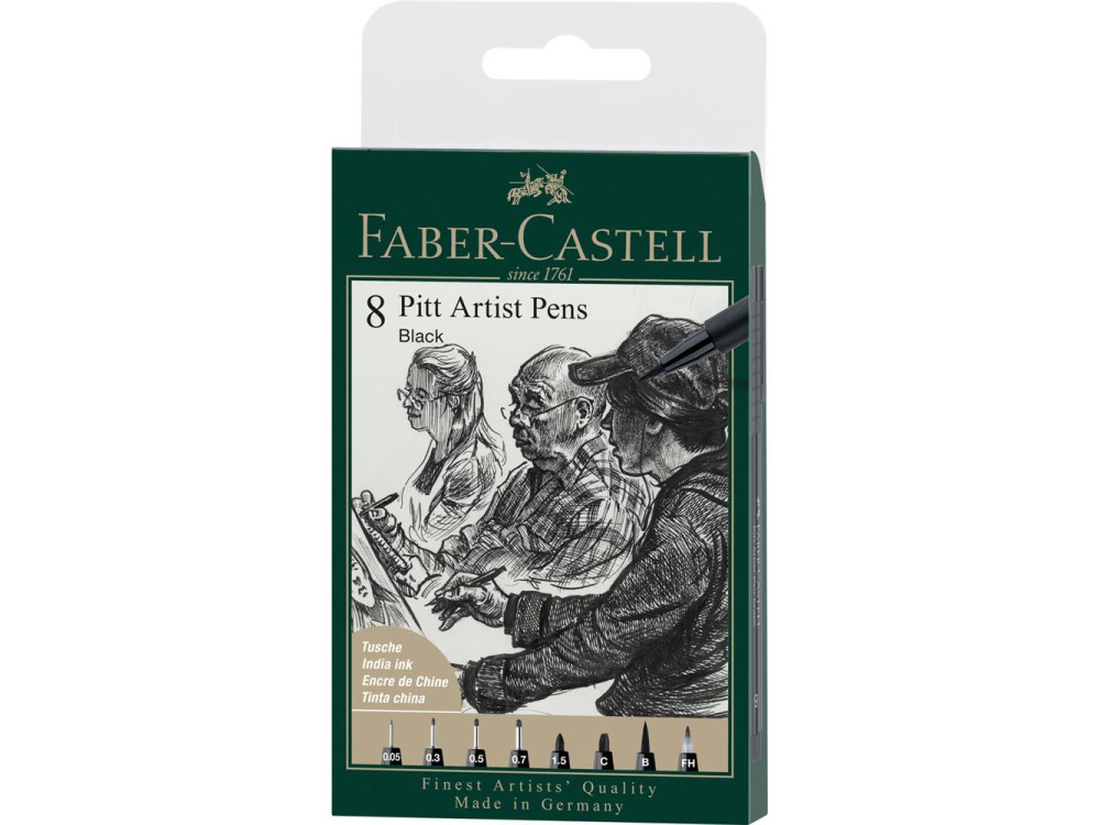 Set of Pitt Artist Pens - Faber-Castell - Black, 8 pcs.