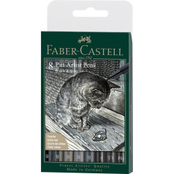 Set of Pitt Artist Pens - Faber-Castell - Black & Grey, 8 pcs.
