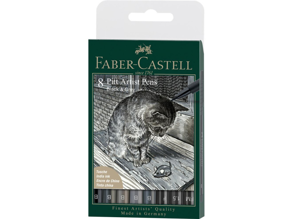 Set of Pitt Artist Pens - Faber-Castell - Black & Grey, 8 pcs.