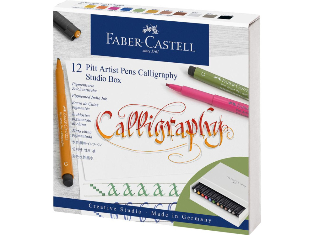 Zestaw pisaków Pitt Artist Pen Calligraphy Studio Box - Faber-Castell - C, 12 kolorów