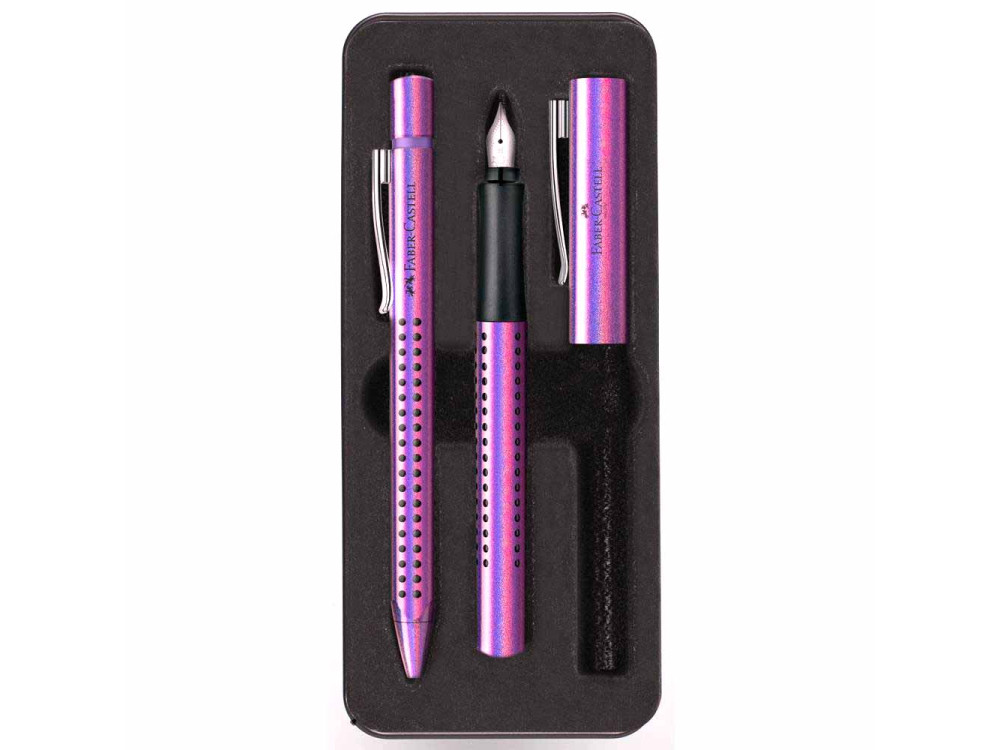 Zestaw prezentowy Grip 2011, pióro wieczne i długopis - Faber-Castell - Glam Violet