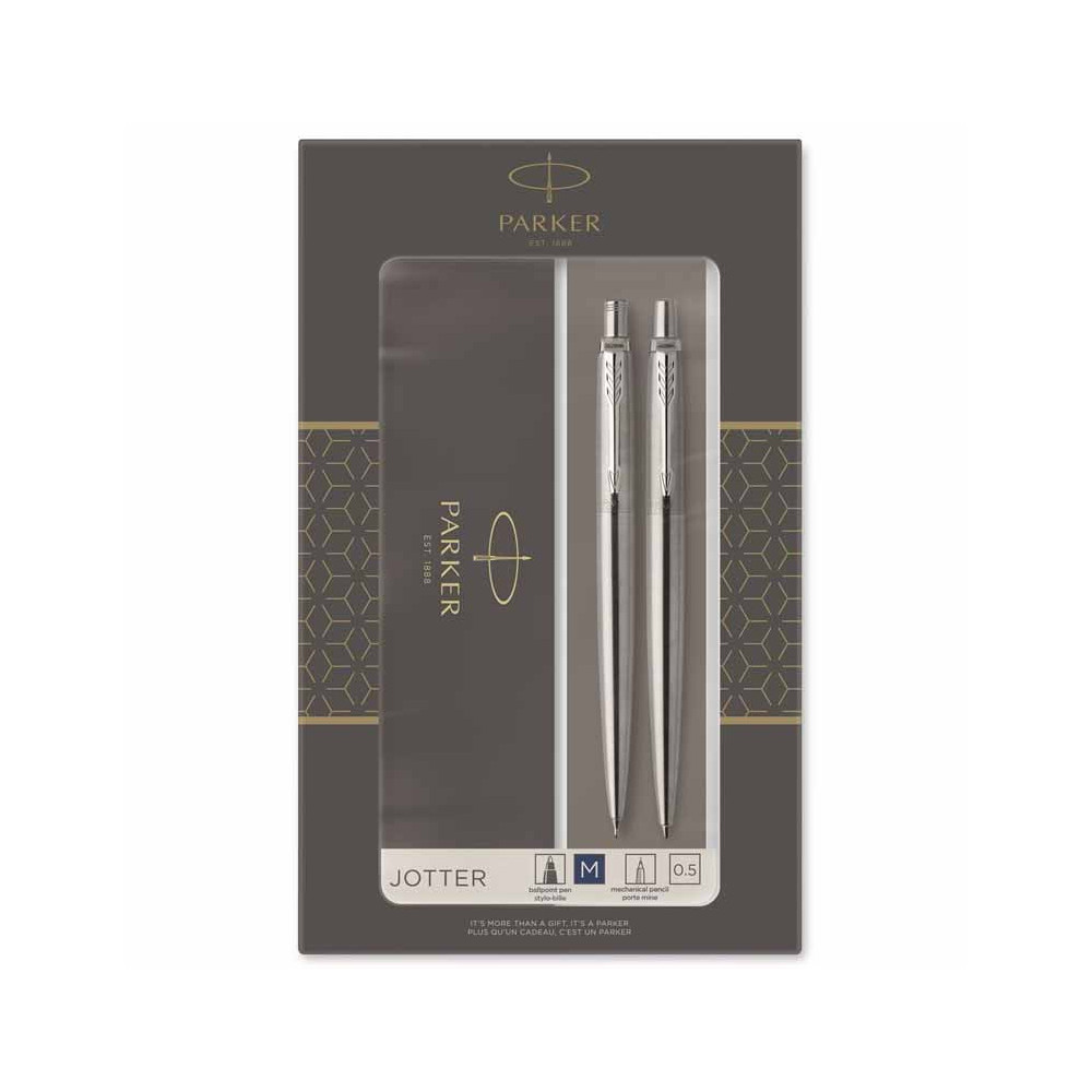 Ballpoint pen and mechanical pencil Jotter Duo with gift box - Parker - Stainless Steel