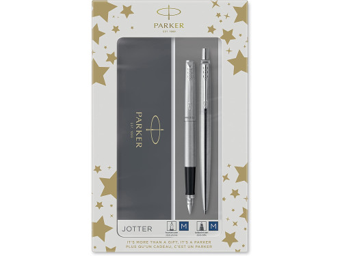 Fountain pen and ballpoint pen Jotter Duo with gift box - Parker - Stainless Steel