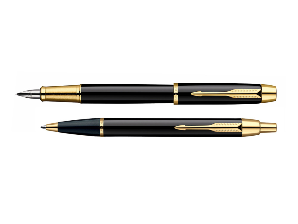 Zestaw z piórem wiecznym i długopisem IM w etui - Parker - Black GT