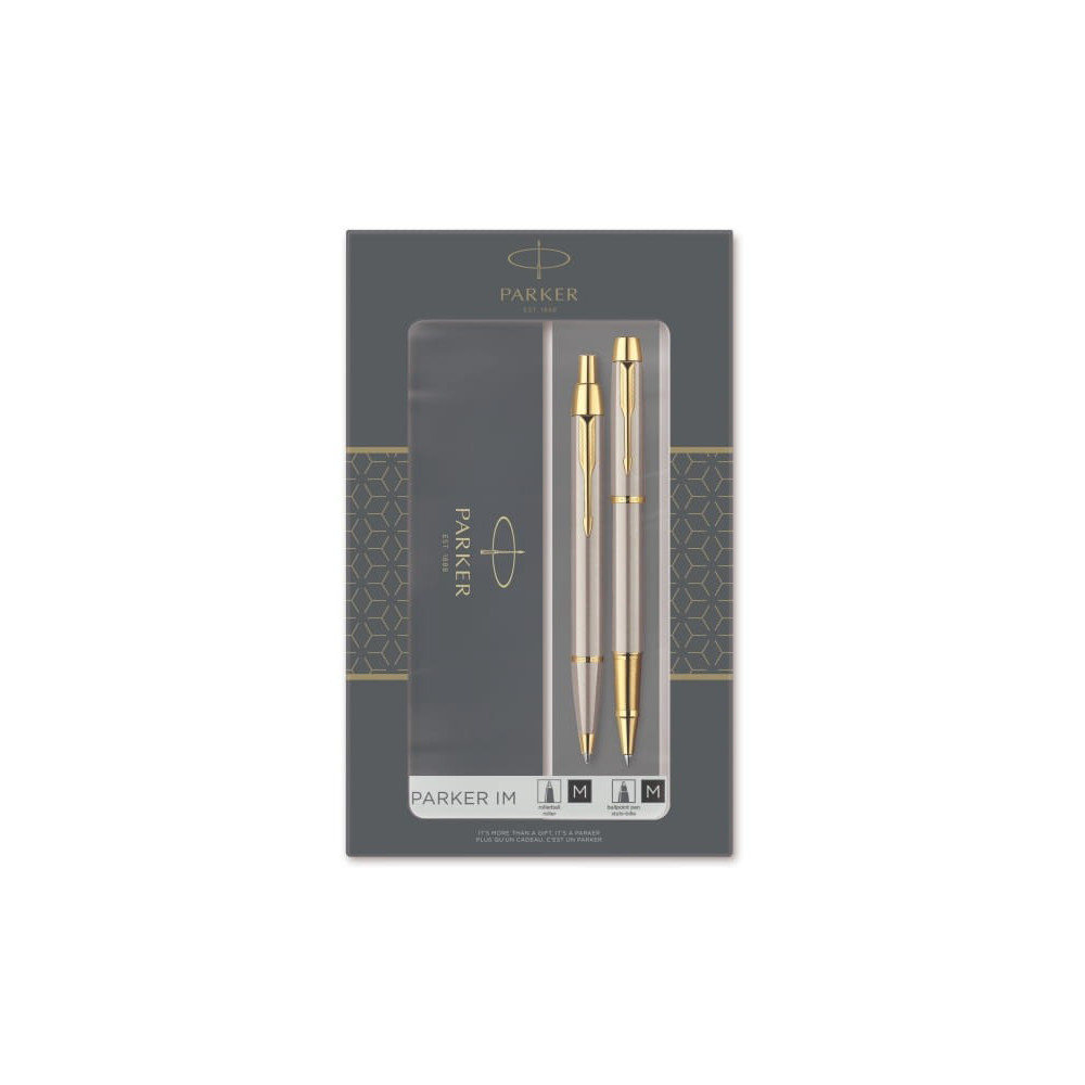 Rollerball pen and ballpoint pen IM with gift box - Parker - Brushed Metal GT
