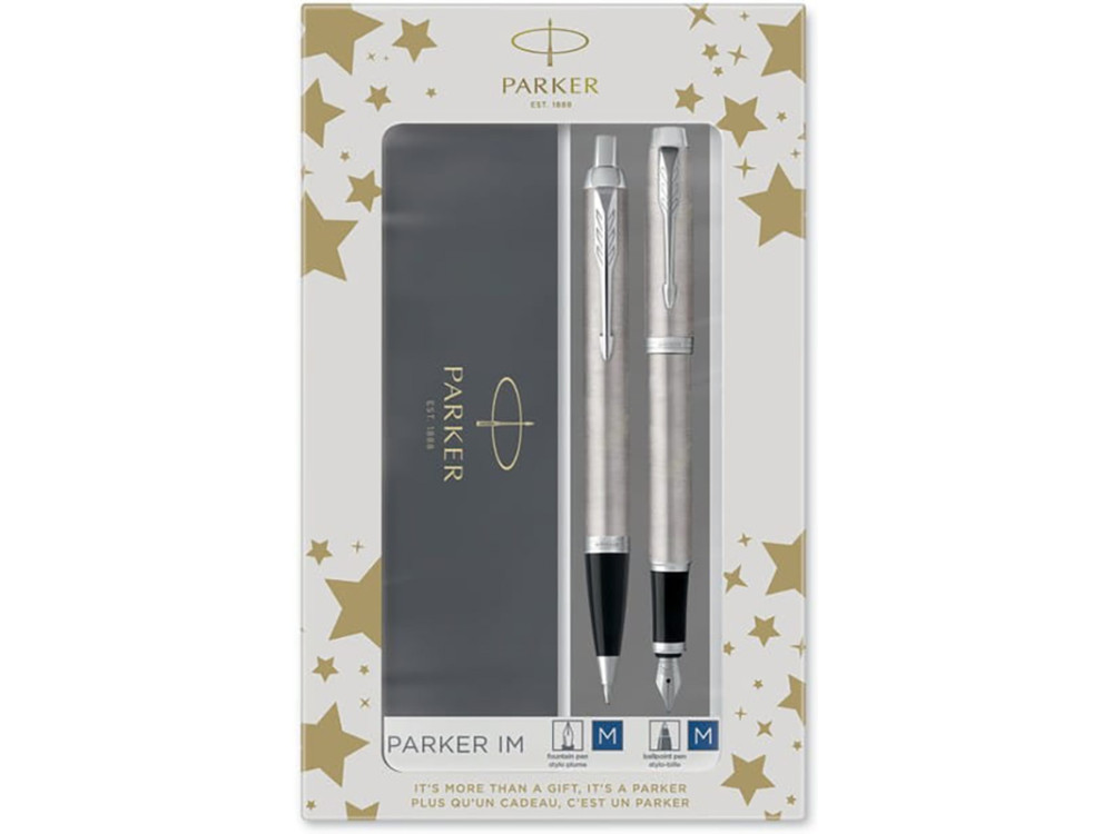 Fountain pen and ballpoint pen IM with gift box - Parker - Silver CT