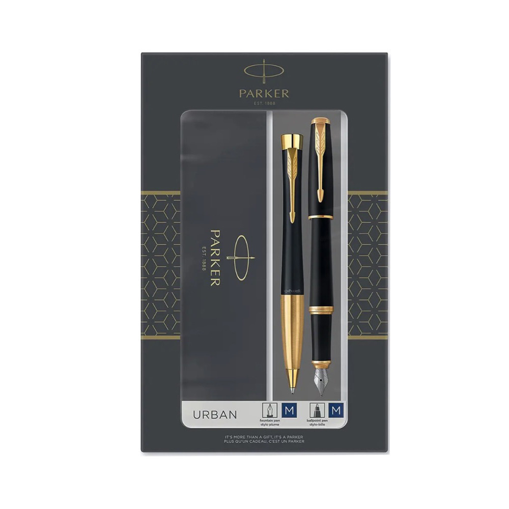 Fountain pen and ballpoint pen Urban with gift box - Parker - Black GT