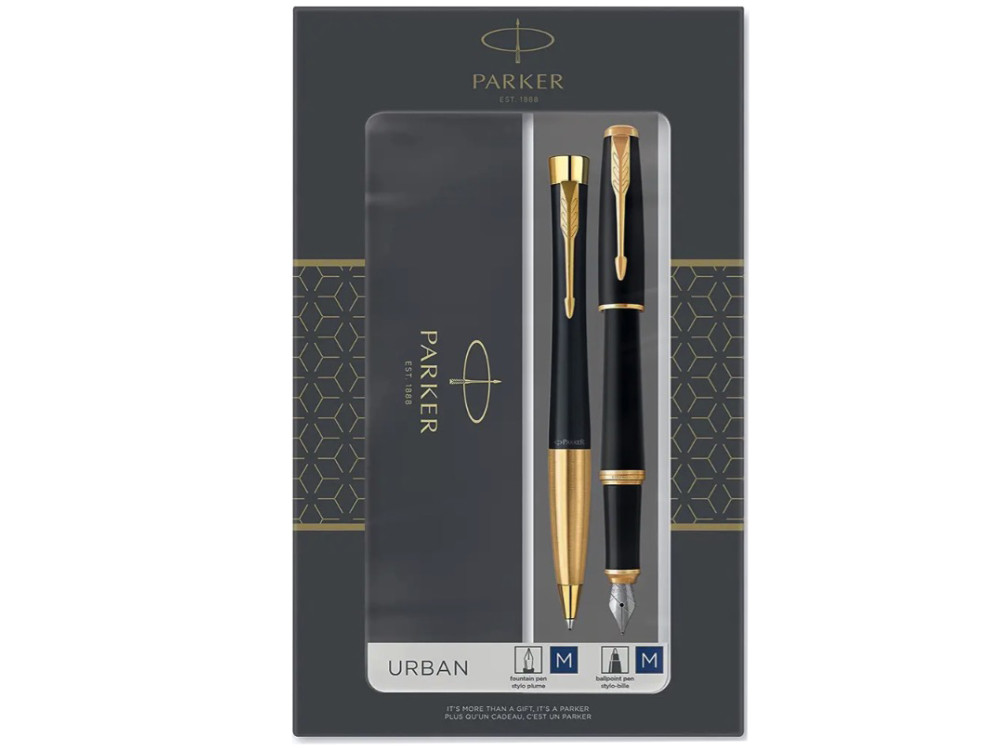 Fountain pen and ballpoint pen Urban with gift box - Parker - Black GT