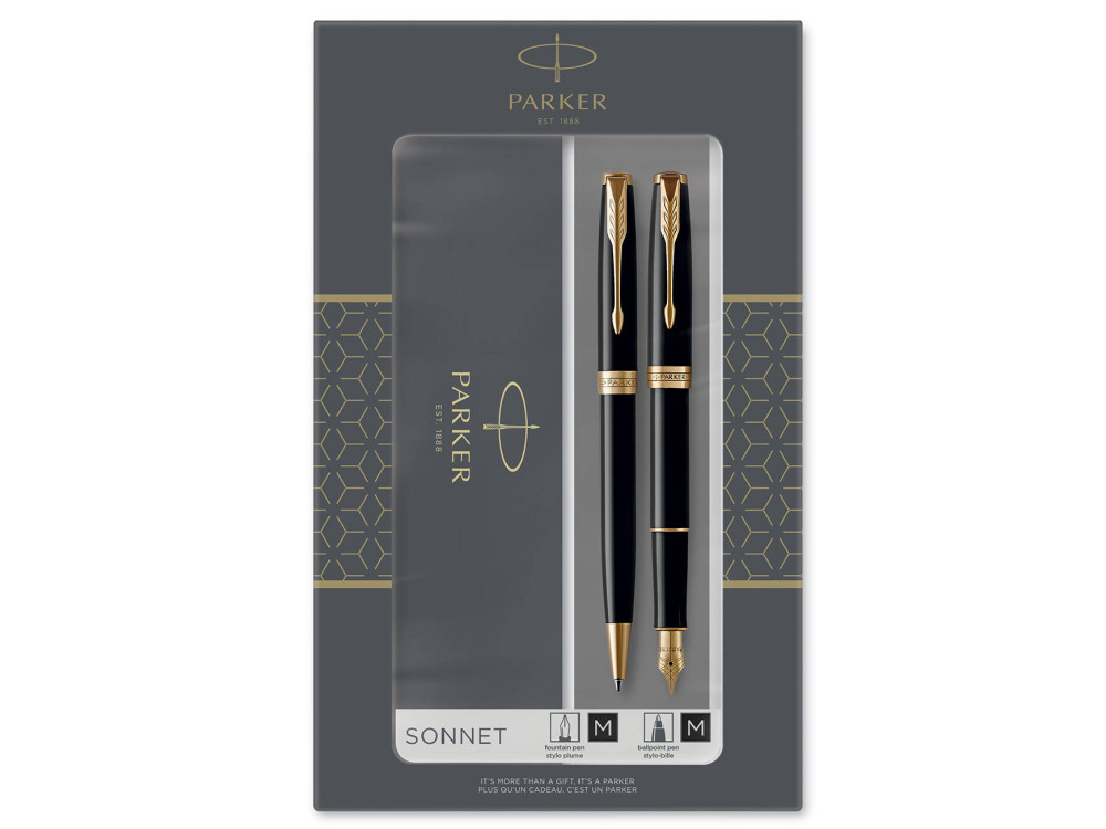 Fountain pen and ballpoint pen Sonnet with gift box - Parker - Black GT
