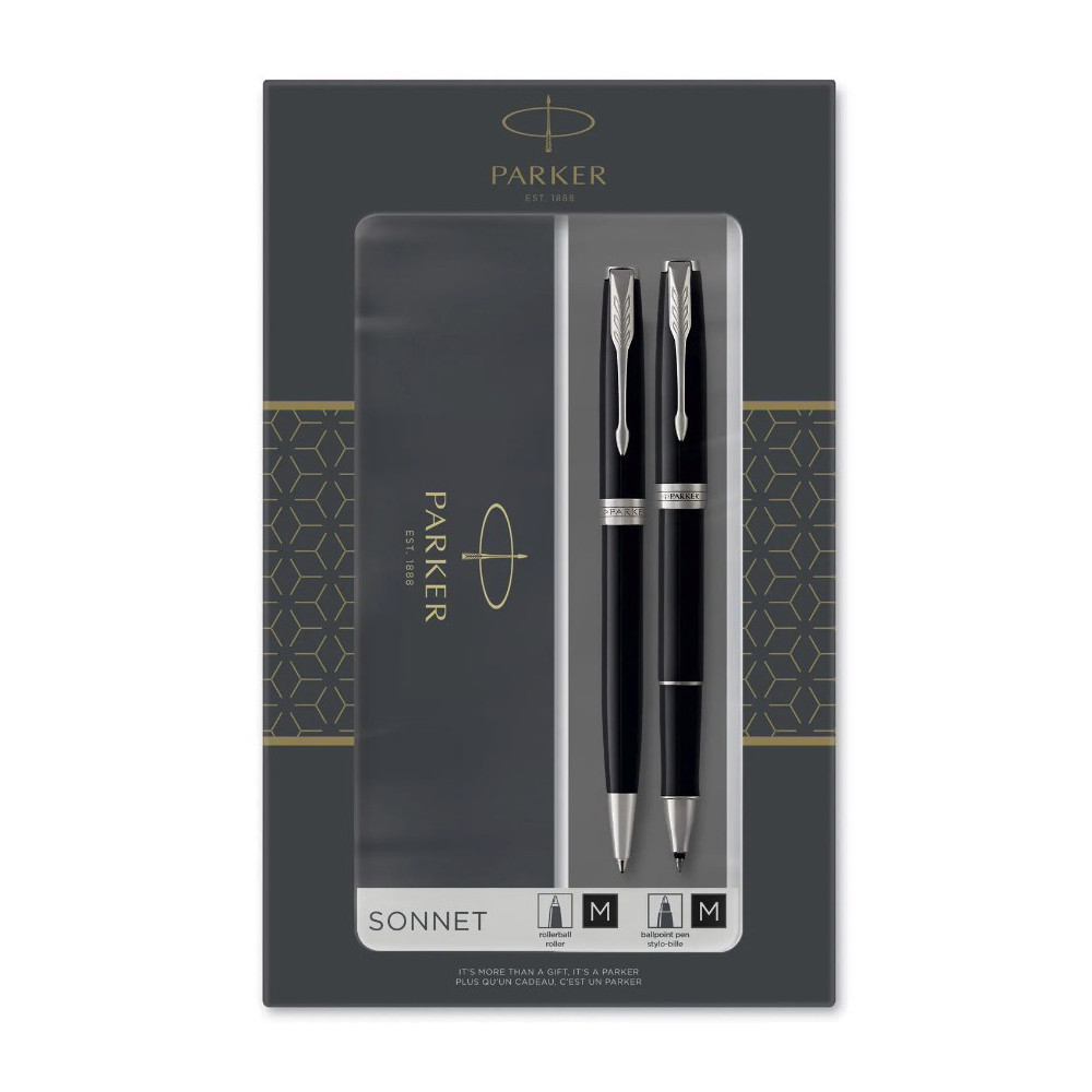 Rollerball pen and ballpoint pen Sonnet with gift box - Parker - Black CT