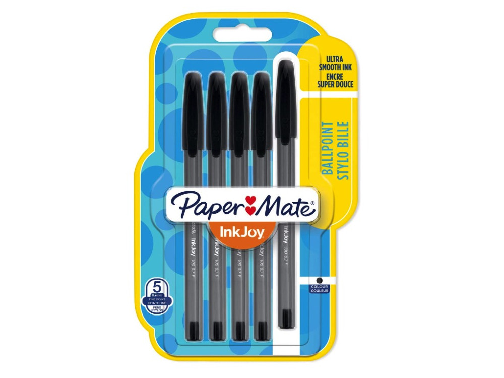 Set of InkJoy 100 ballpoint pens - Paper Mate - black, 0,7 mm, 5 pcs.