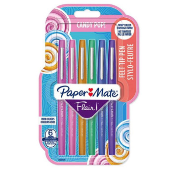 Paper Mate Flair Felt Tip Pen Set, .7mm, 6-Colors, Retro - MICA Store