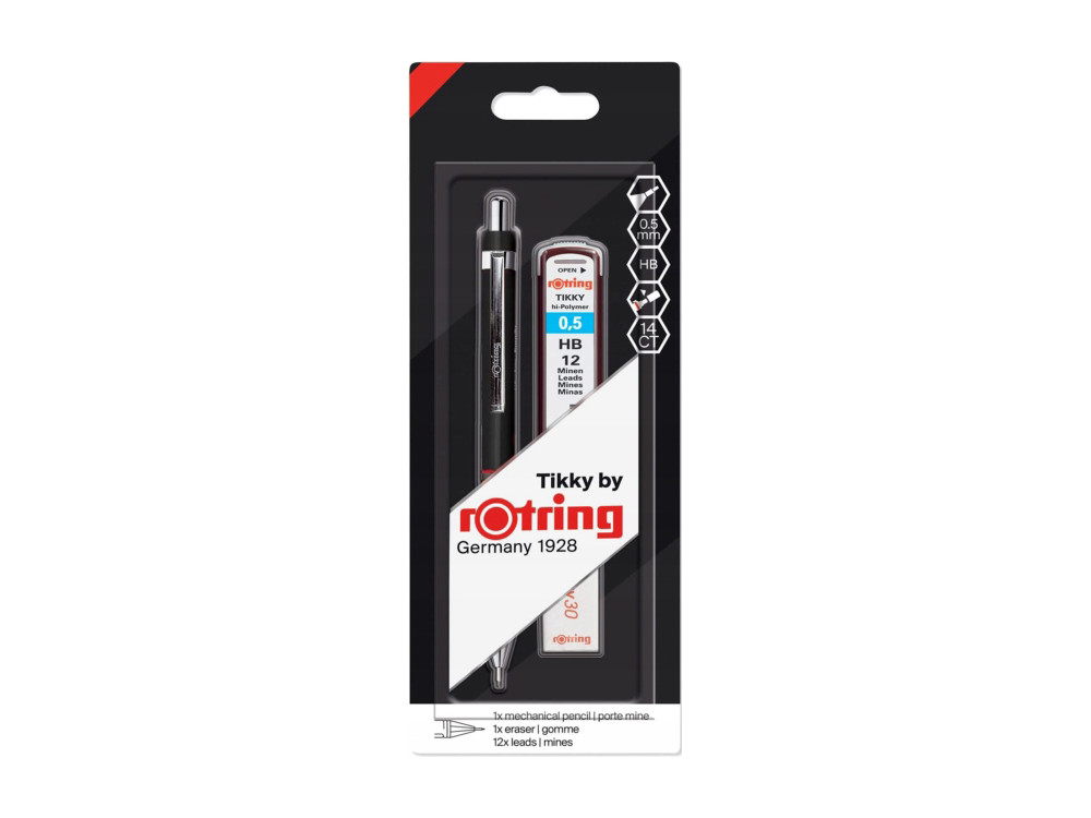 Zestaw z ołówkiem automatycznym Tikky, rysikiem i gumką - Rotring - 0,5 mm