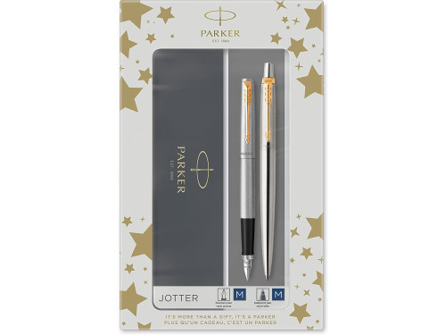 Fountain pen and ballpoint pen Jotter Duo with gift box - Parker - Stainless Steel GT