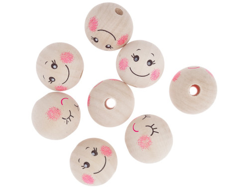 Wooden beads, faces - DpCraft - natural, 3 cm, 8 pcs.