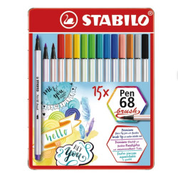 Set of Brush Pen 68 in metal case - Stabilo - 15 pcs.