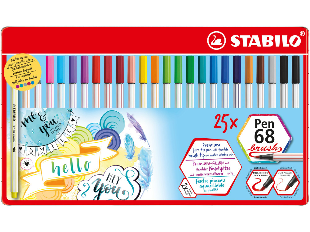Set of Brush Pen 68 in metal case - Stabilo - 25 pcs.