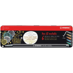 Set of Pen 68 Metallic fibre-tip pens in metal case - Stabilo - 6 pcs.
