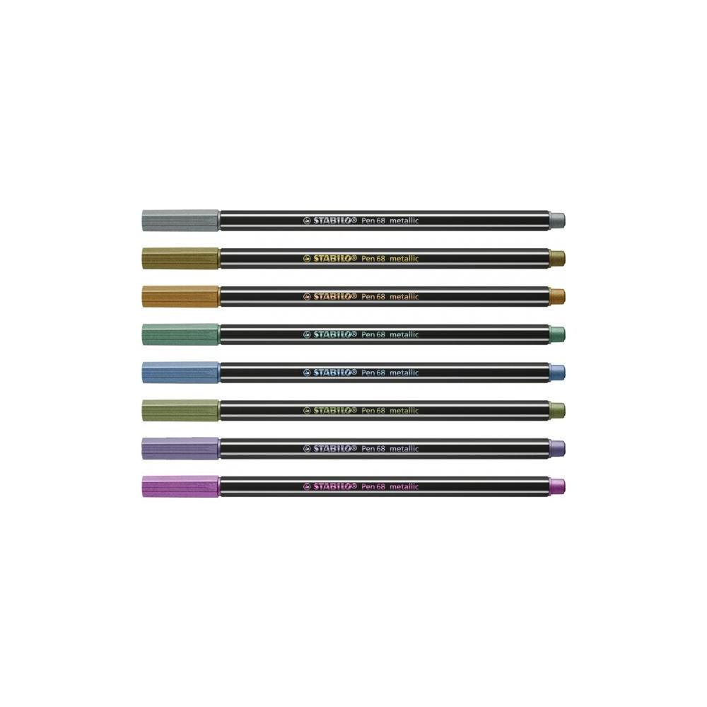 Set of Pen 68 Metallic fibre-tip pens in metal case - Stabilo - 8 pcs.