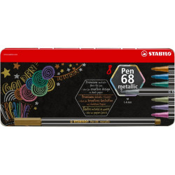Set of Pen 68 Metallic fibre-tip pens in metal case - Stabilo - 8 pcs.