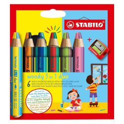 Set of Woody 3 in 1 Duo multi-talented pencils + sharpener - Stabilo - 6 pcs.