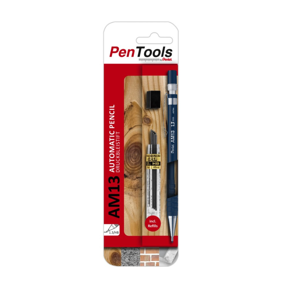 Ołówek automatyczny AM13 z grafitami - Pentel - czarny, 1,3 mm, HB