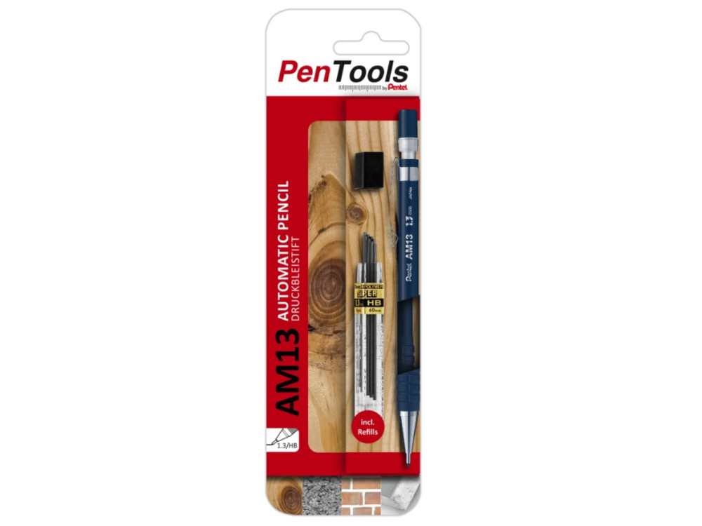 Mechanical pencil AM13 with refills - Pentel - black, 1,3 mm, HB