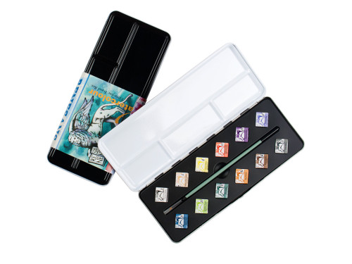 Half pans watercolors set in metal case - Renesans - 12 pcs.