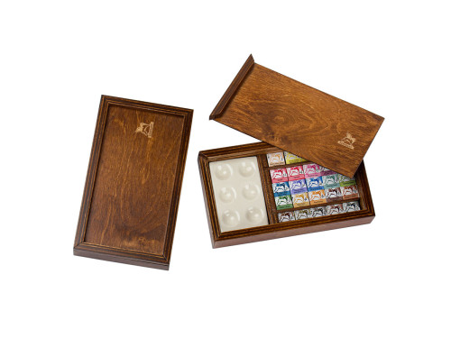 Half pans watercolors set with ceramic palette - Renesans - 25 pcs.