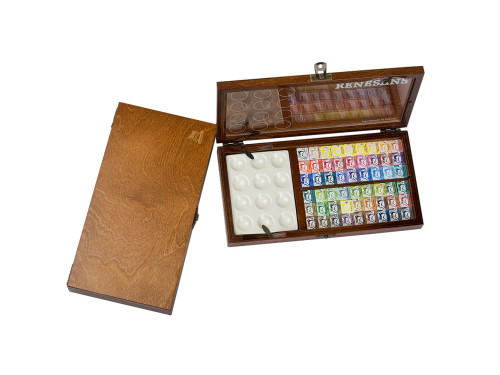 Half pans watercolors set with ceramic palette - Renesans - 54 pcs.