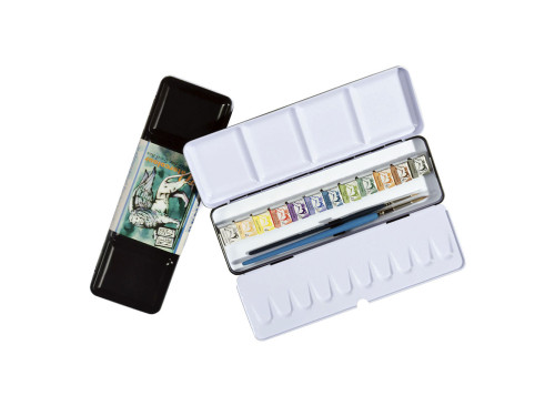 Half pans watercolors set in metal case - Renesans - 12 pcs.