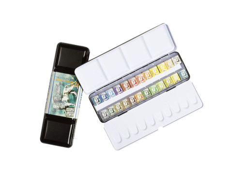 Half pans watercolors set in metal case - Renesans - 24 pcs.