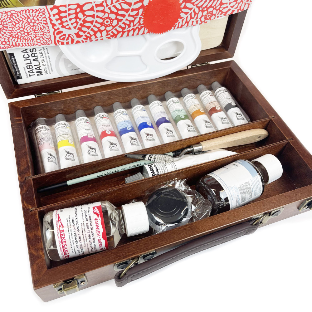Zestaw farb gwaszy w drewnianej walizce - Renesans - 12 kolorów x 20 ml