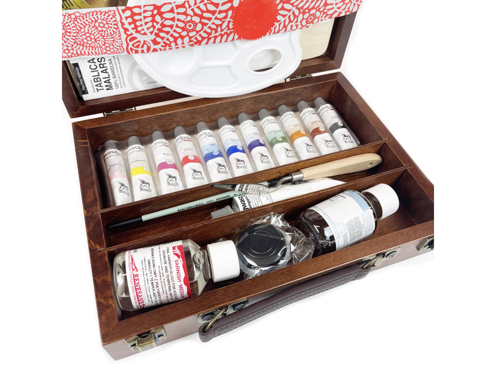 Set of gouache paints in wooden box - Renesans - 12 colors x 20 ml