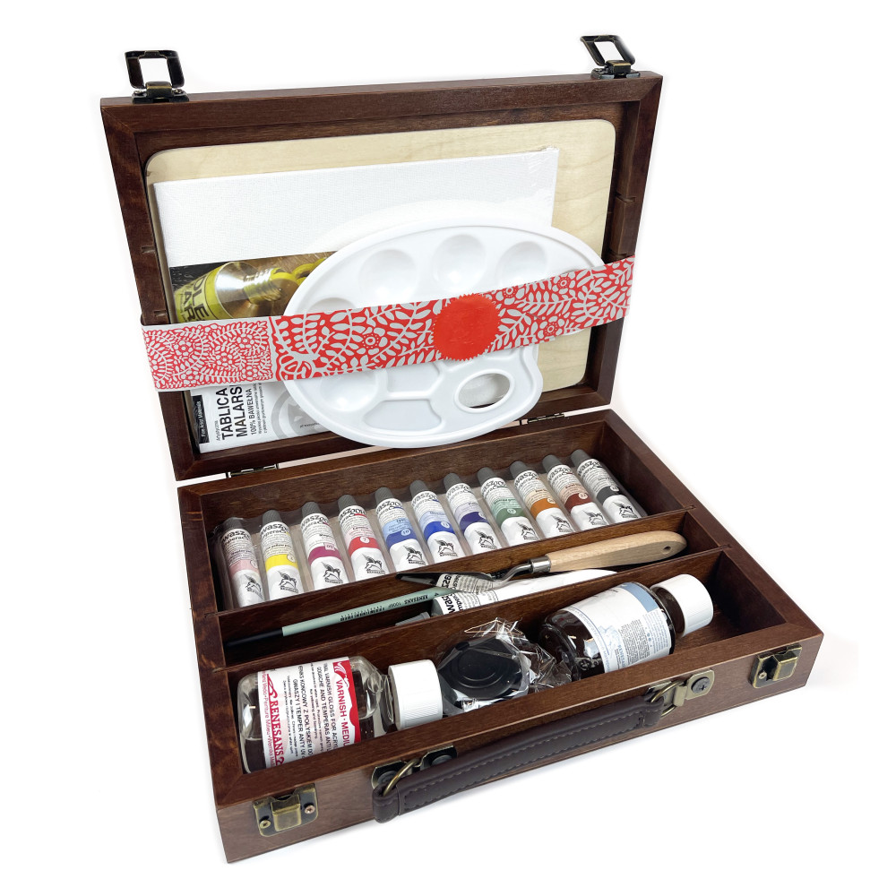 Set of gouache paints in wooden box - Renesans - 12 colors x 20 ml