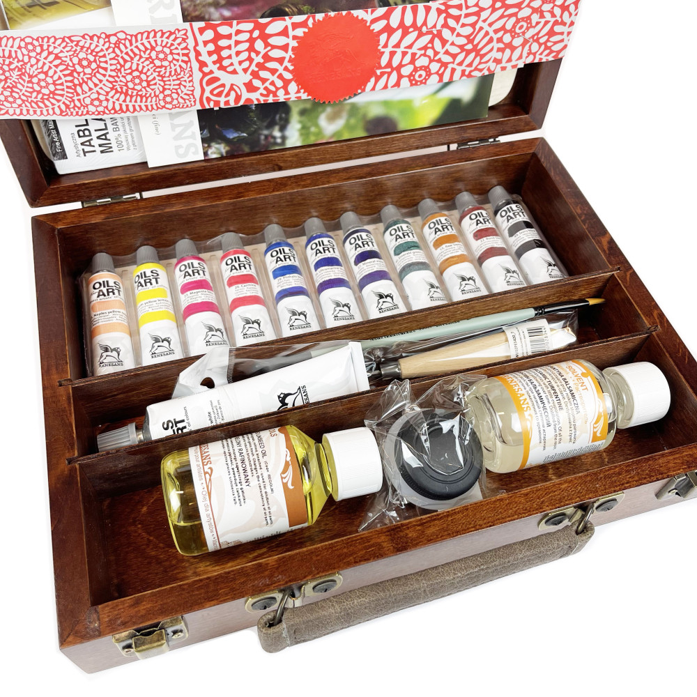 Set of Oils for Art oil paints in wooden case - Renesans - 12 colors x 20 ml
