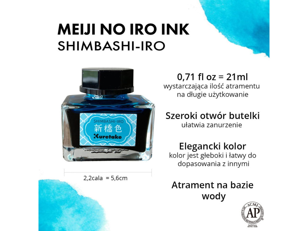 Meiji No Iro water-based dye calligraphy ink - Kuretake - Shimbashi-Iro, 21 ml