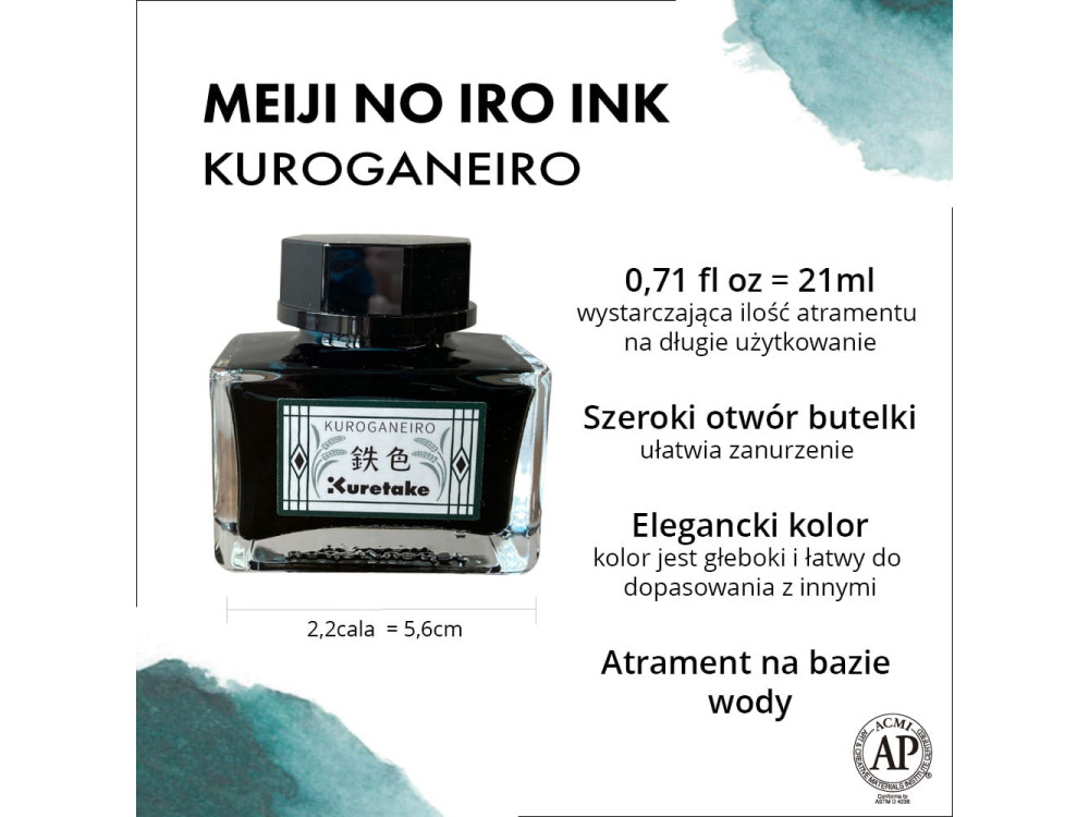 Meiji No Iro water-based dye calligraphy ink - Kuretake - Kuroganeiro, 21 ml