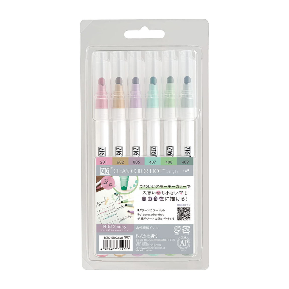 Kuretake Zig Clean Color Dot Dual-Tip Markers 6/Pkg