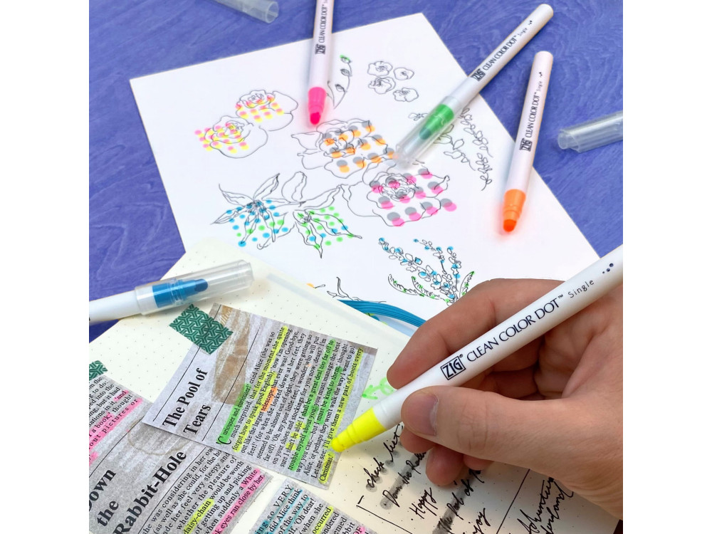 Set of Zig Clean Color Dot pens - Kuretake - Highlight, 6 colors
