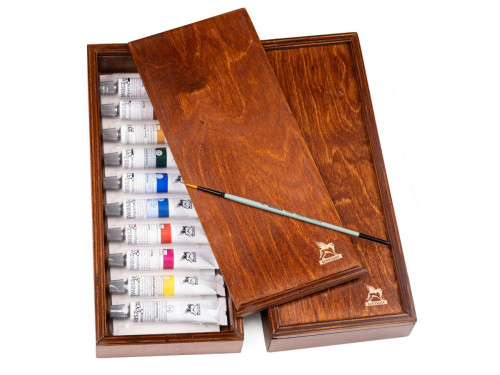 Set of gouache paints in wooden box - Renesans - 10 pcs. x 20 ml