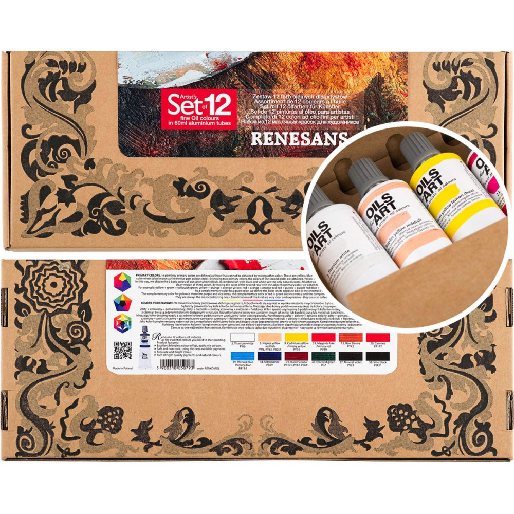 Zestaw farb olejnych Olej for Art - Renesans - 12 kolorów x 60 ml