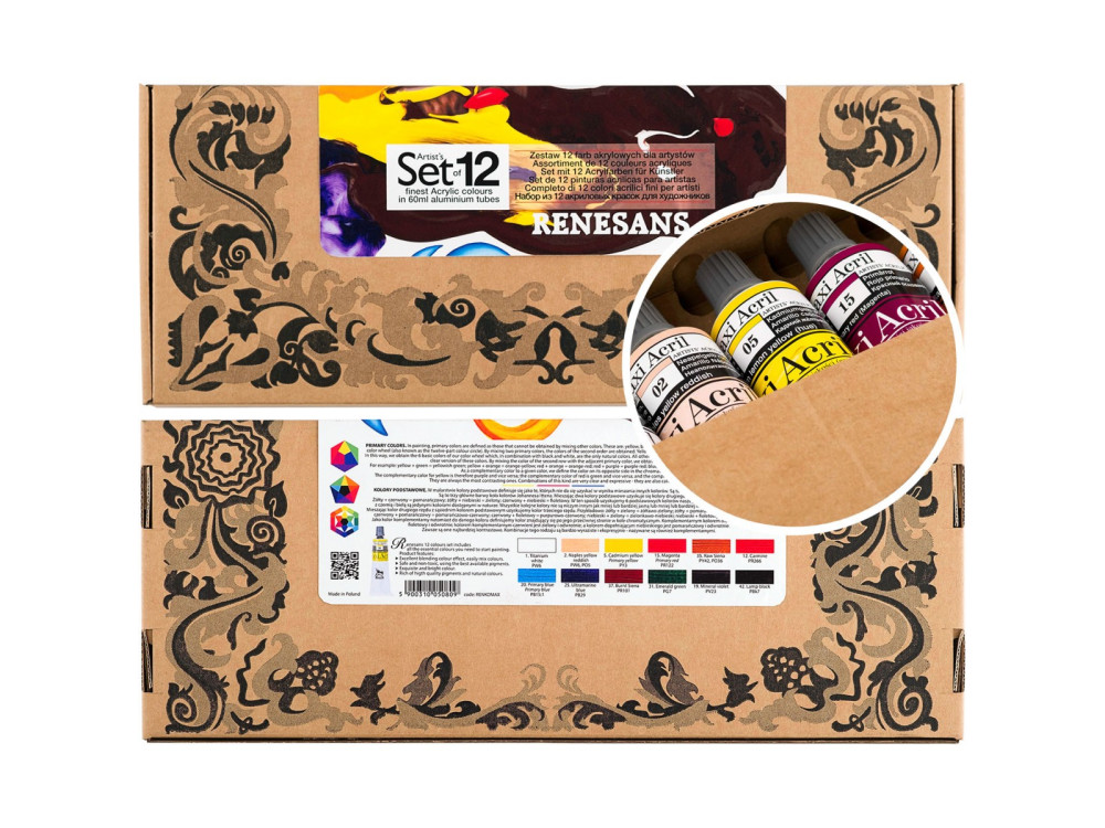 Set of Maxi Acril acrylic paints - Renesans - 12 colors x 60 ml