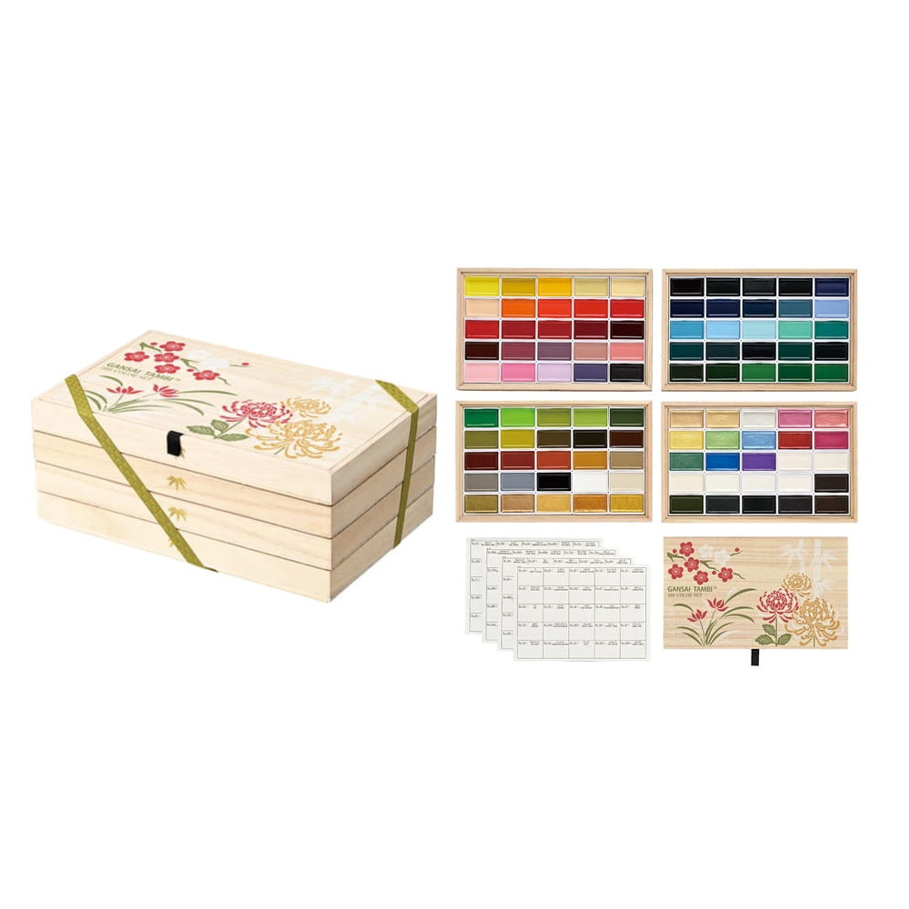 Watercolor set Gansai Tambi in wooden box - Kuretake - 100 colors