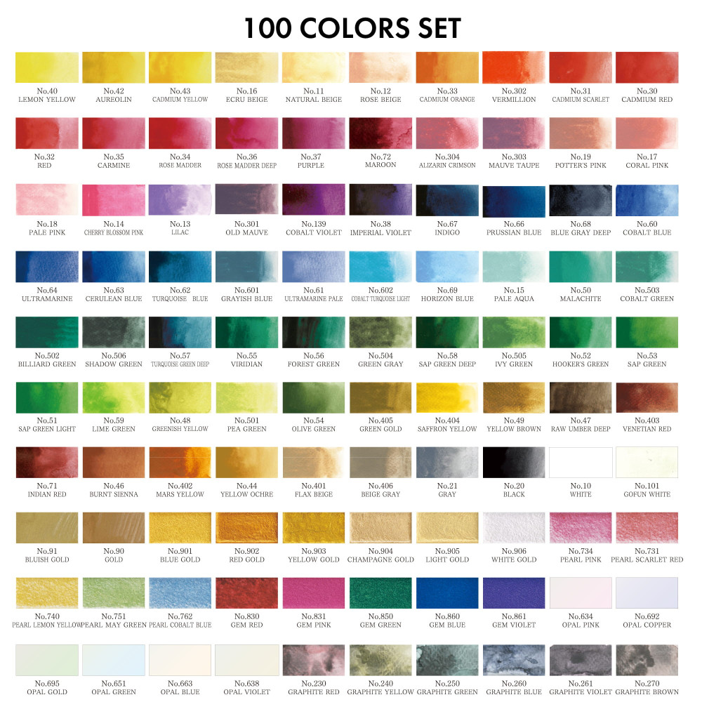 Zestaw farb akwarelowych Gansai Tambi w drewnianym pudełku - Kuretake - 100 kolorów