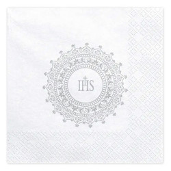 First Communion napkins IHS - white, 20 pcs.