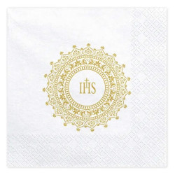 First Communion napkins IHS - white and gold, 20 pcs.