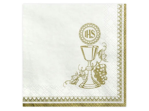 First Communion napkins Chalice and vine - white, 20 pcs.