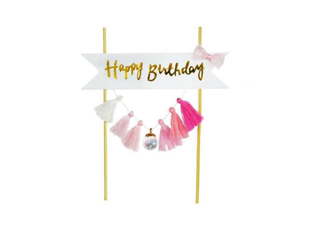 Cake topper, Happy Birthday - pink, 20 cm